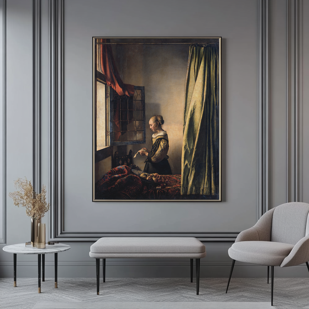 Girl Reading a Letter at an Open Window - Johannes Vermeer - 430g Premium Canvas (Gallery Quality)
