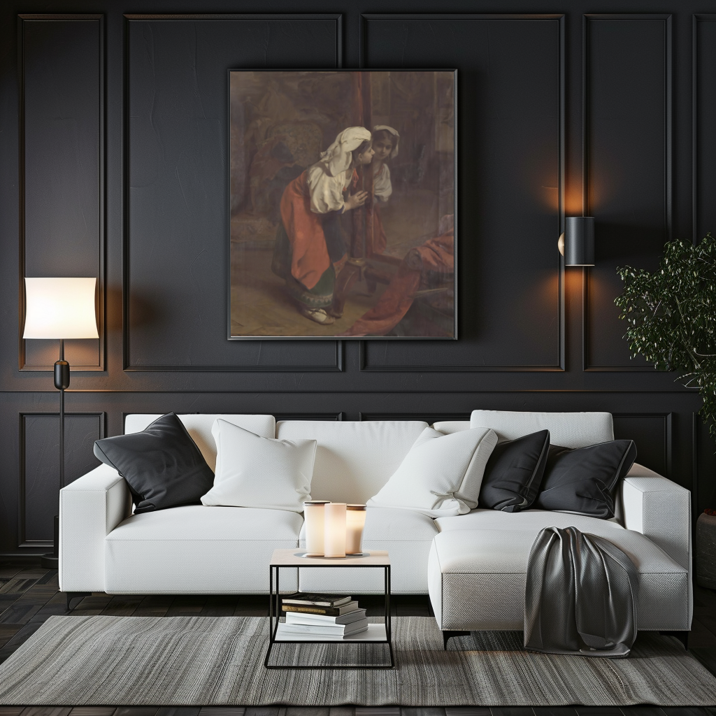 Seule à l'atelier - Henri Guillaume Schlesinger - Toile premium 430g (qualité galerie)