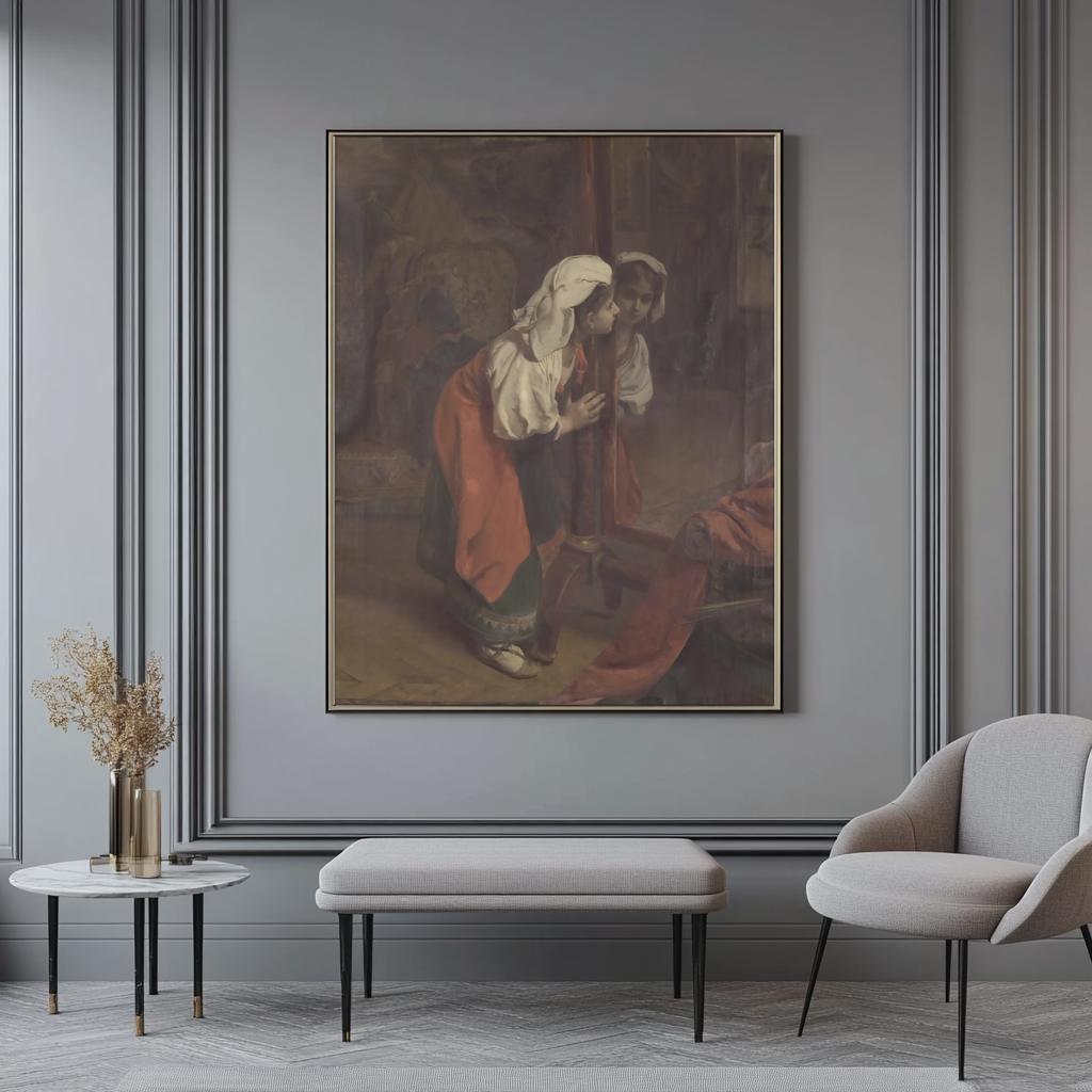 Seule à l'atelier - Henri Guillaume Schlesinger - Toile premium 430g (qualité galerie)