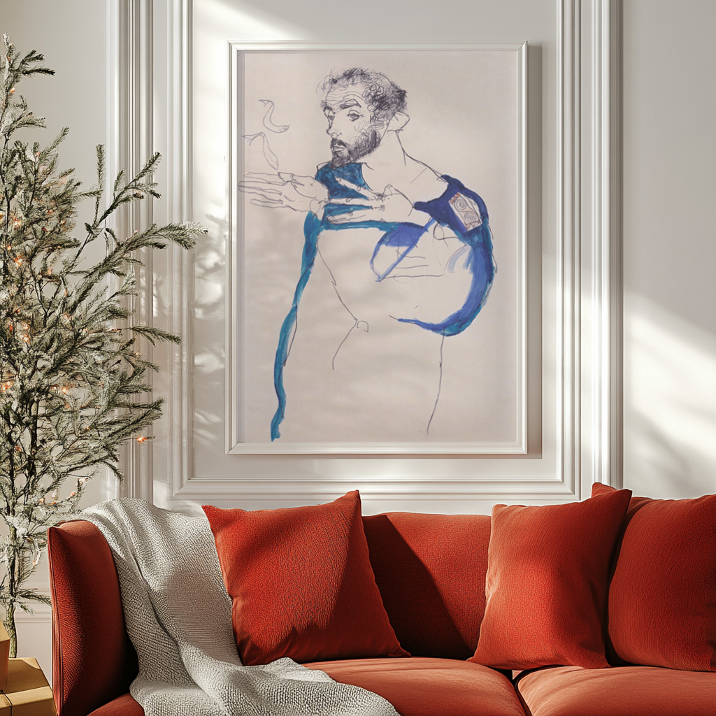 Gustav Klimt in Blue Painter's Smock - Egon Schiele - Premium Canvas 430g (gallery quality)