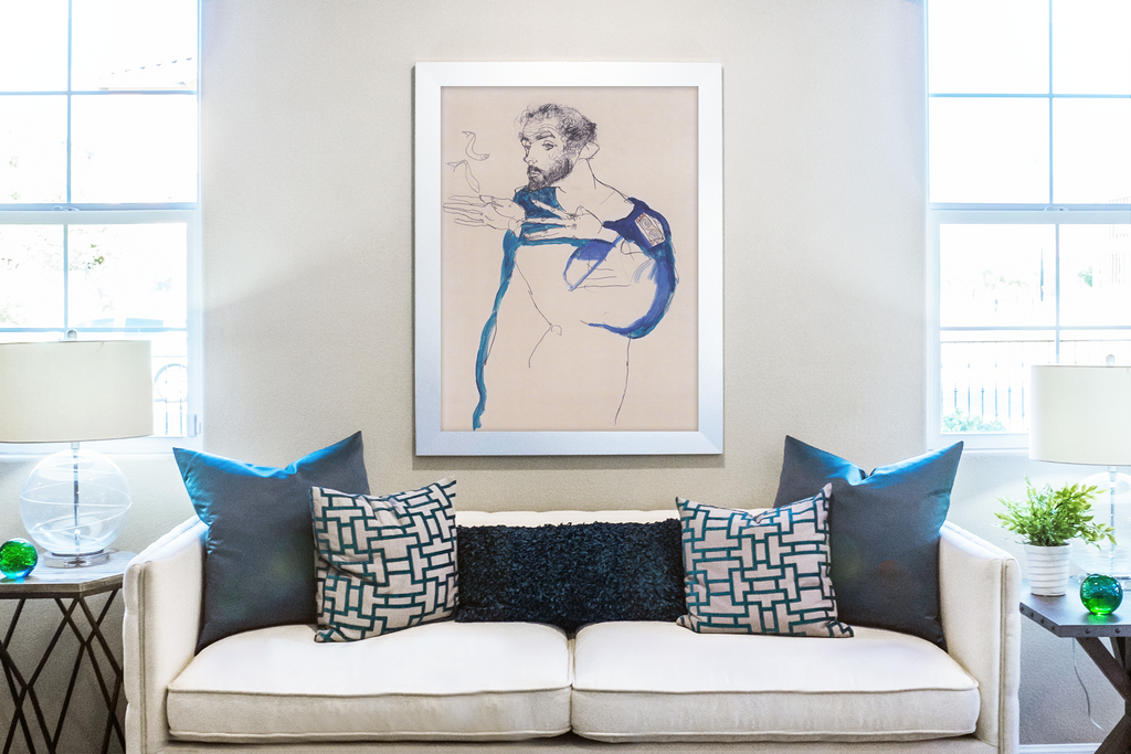 Gustav Klimt en blouse de peintre bleue -Egon Schiele - Toile premium 430g (qualité galerie)