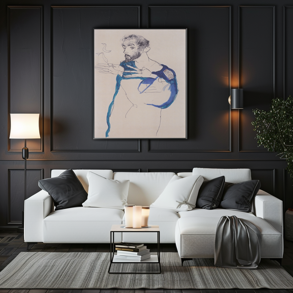 Gustav Klimt en blouse de peintre bleue -Egon Schiele - Toile premium 430g (qualité galerie)