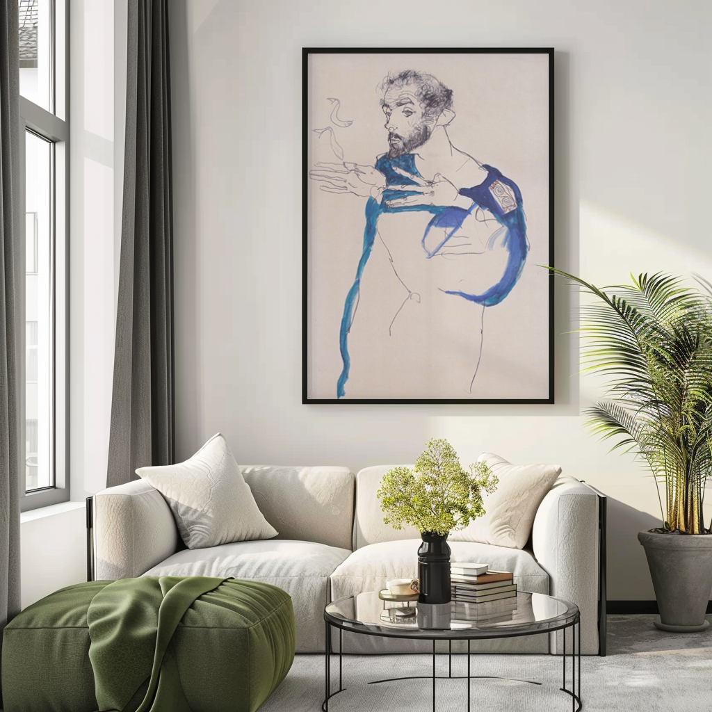Gustav Klimt in Blue Painter's Smock - Egon Schiele - Premium Canvas 430g (gallery quality)