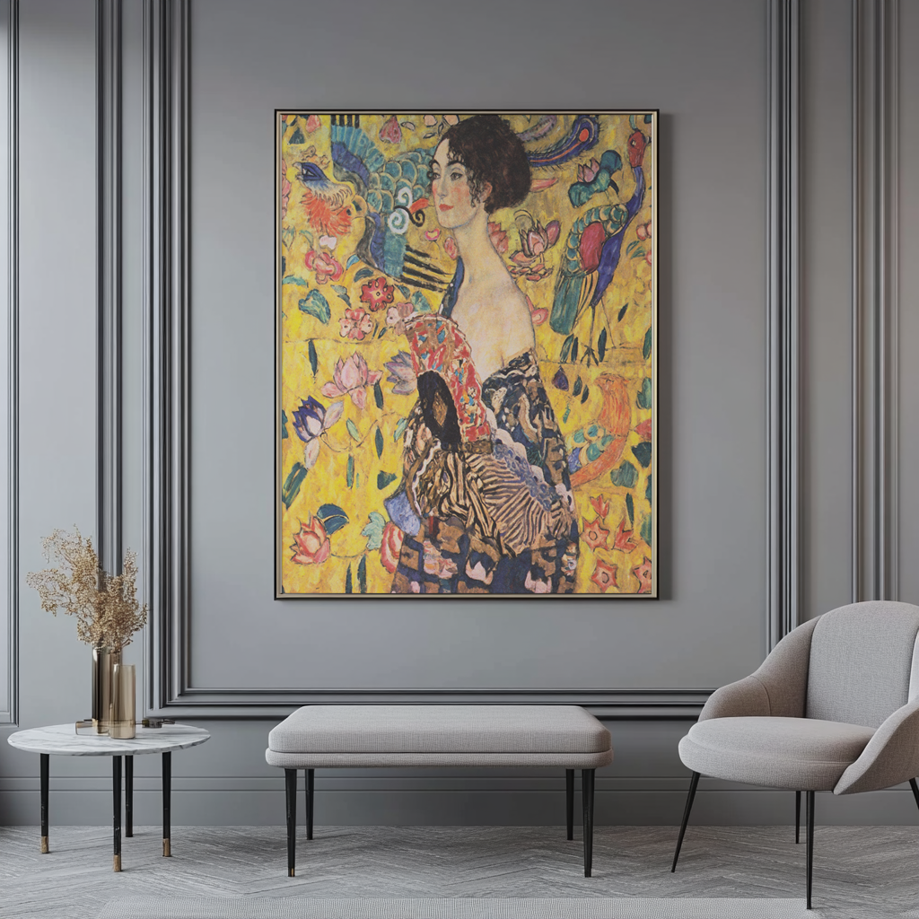 Woman with a Fan - Gustav Klimt - 430g Premium Canvas (Gallery Quality)