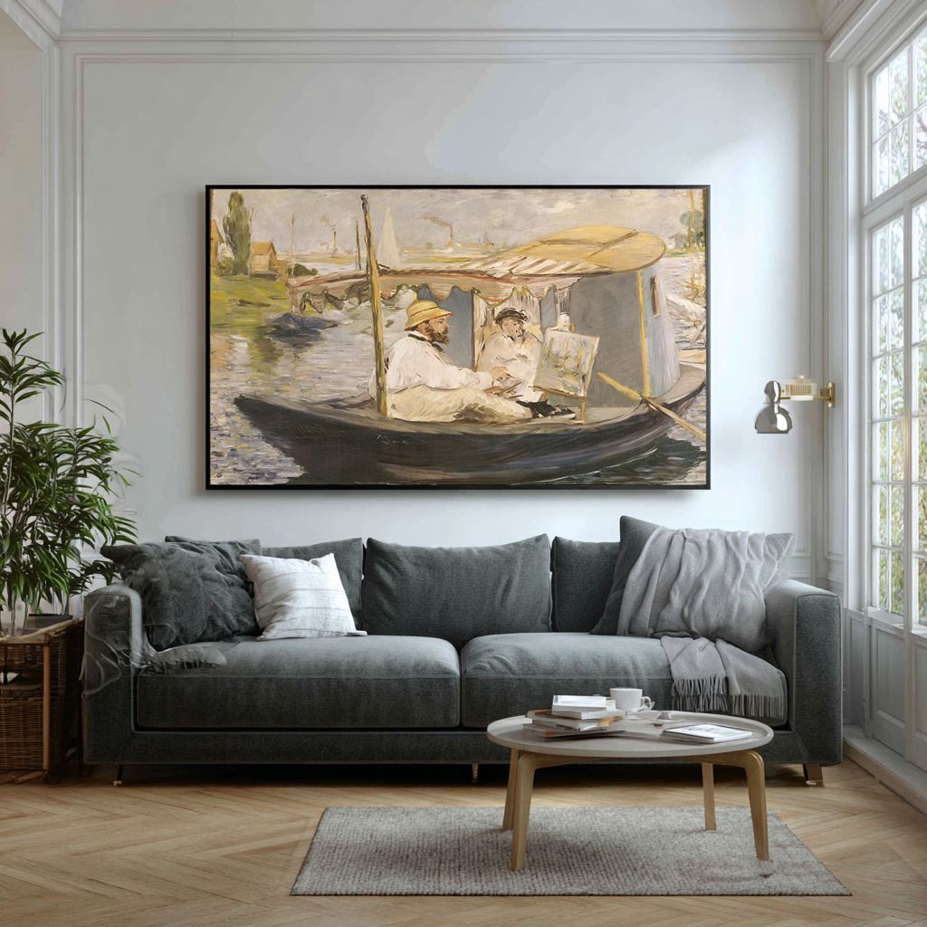Monet in his Studio Boat - Edouard Manet - Premium Canvas 430g (gallery quality)