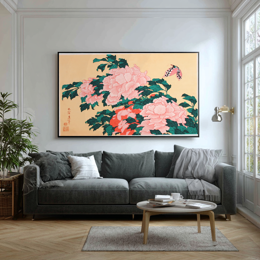 Peonies and butterfly - Katsushika Hokusai - Premium canvas 430g (gallery quality)