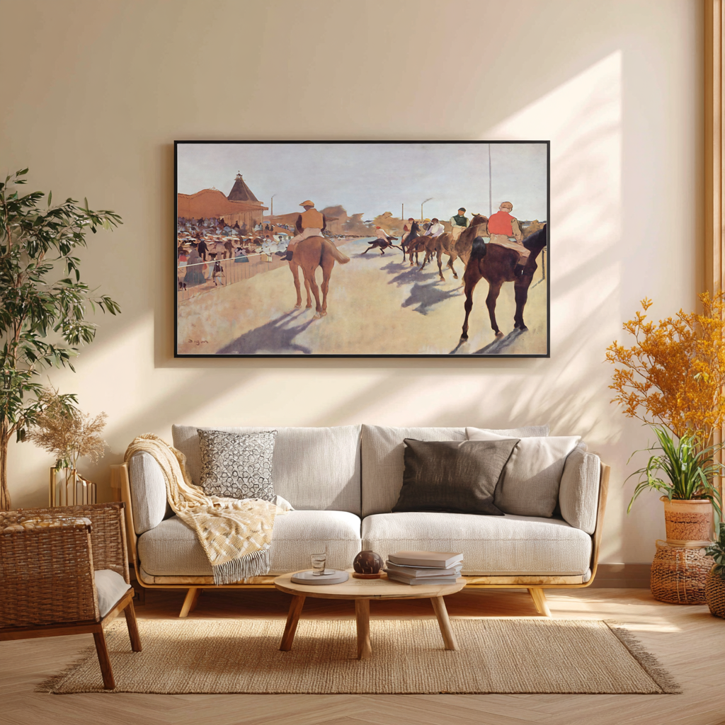 Chevaux de course devant les tribunes - Edgar Degas - Toile premium 430g (qualité galerie)
