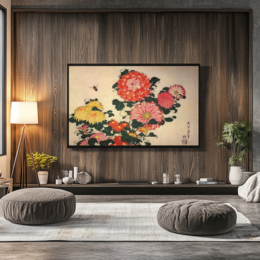 Chrysanthemums and Bee - Katsushika Hokusai - Premium canvas 430g (gallery quality)
