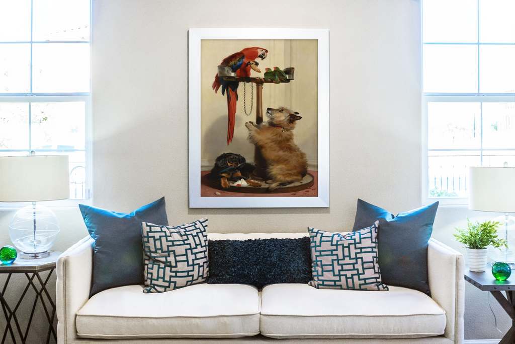 Islay, Tilco, a Macaw and Two Lovebirds - Sir Edwin Landseer - Premium canvas 430g (gallery quality)