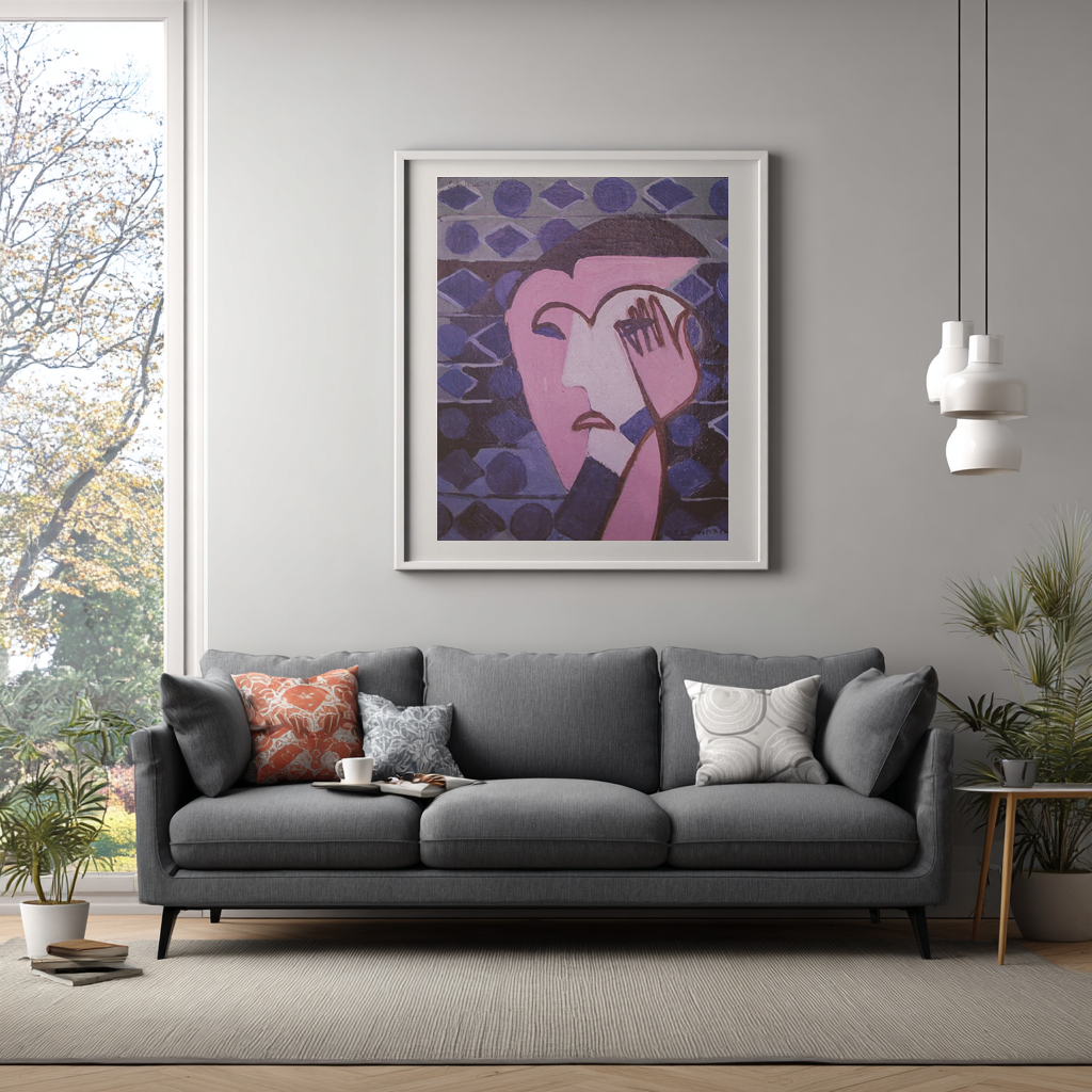Cabeza de mujer triste  -Ernst Ludwig Kirchner - Lienzo premium 430g (calidad de galeria)