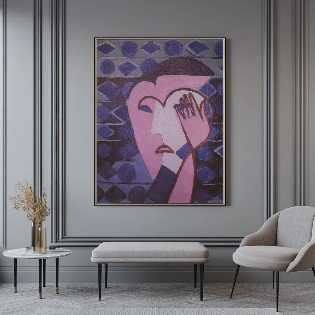 Cabeza de mujer triste  -Ernst Ludwig Kirchner - Lienzo premium 430g (calidad de galeria)