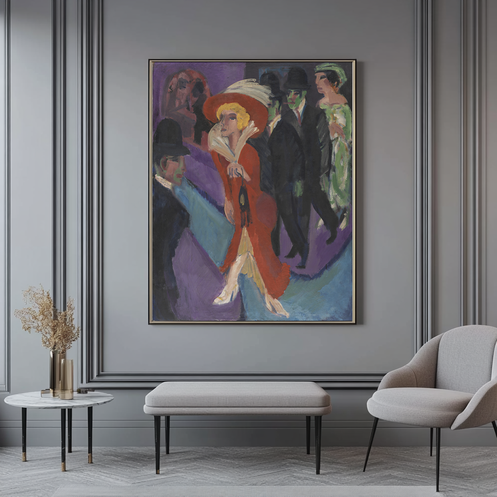 Calle con buscona de rojo -Ernst Ludwig Kirchner - Lienzo premium 430g (calidad de galeria)