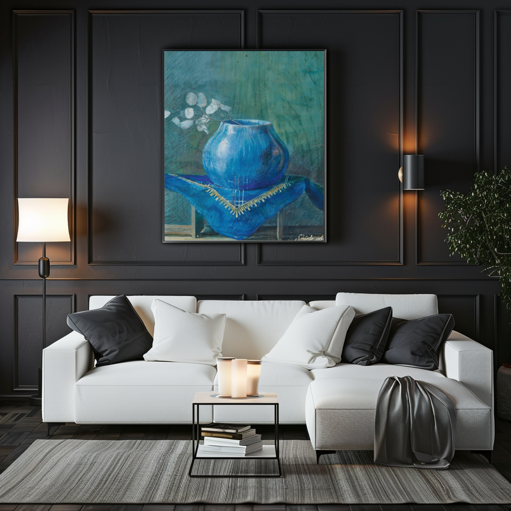Nature of a Money Plant Branch in a Blue Vase - Egon Schiele - Premium 430g canvas (gallery quality)