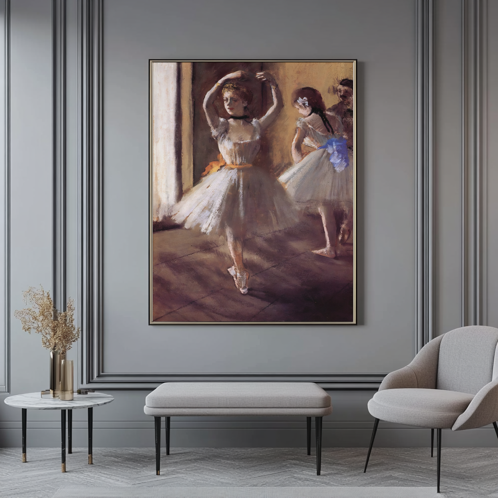 Dos bailarinas en el estudio - Edgar Degas - Lienzo premium 430g (calidad de galeria)