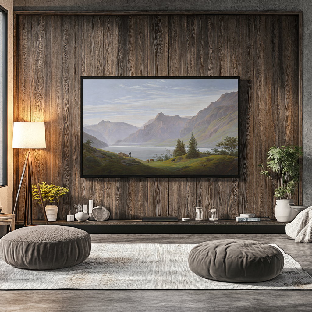 Paisaje con lago de montaña - Caspar David Friedrich - Lienzo premium 430g (calidad de galeria)