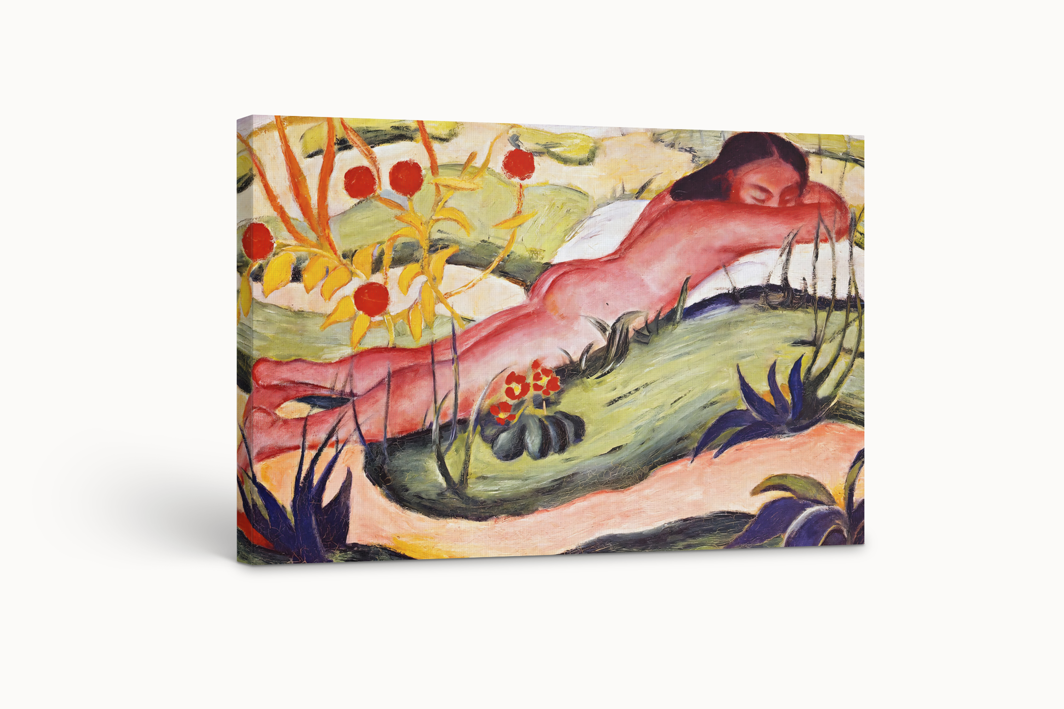 Desnudo acostado entre flores - Franz Marc - Lienzo premium 430g (calidad de galeria)