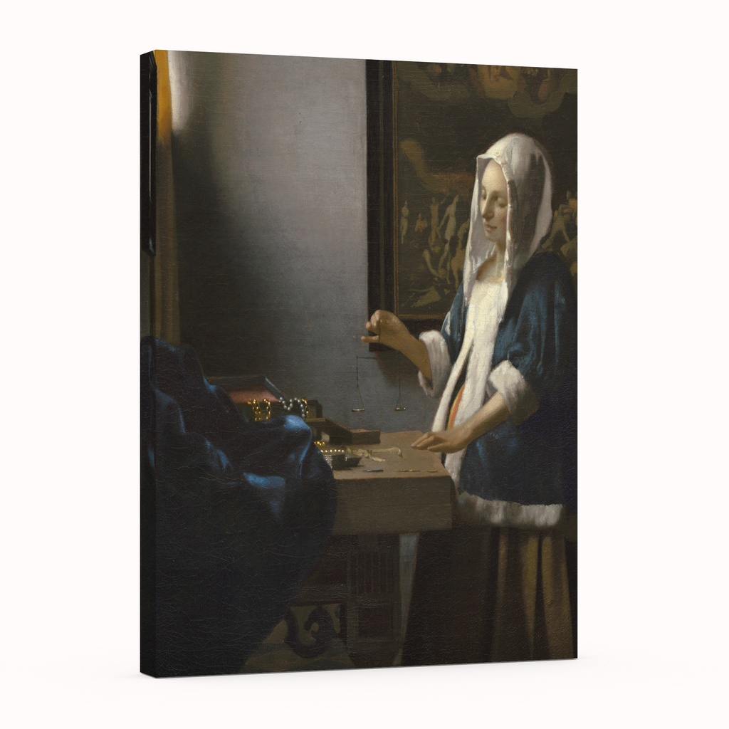 Femme tenant une balance - Johannes Vermeer - Toile premium 430g (qualité musée)