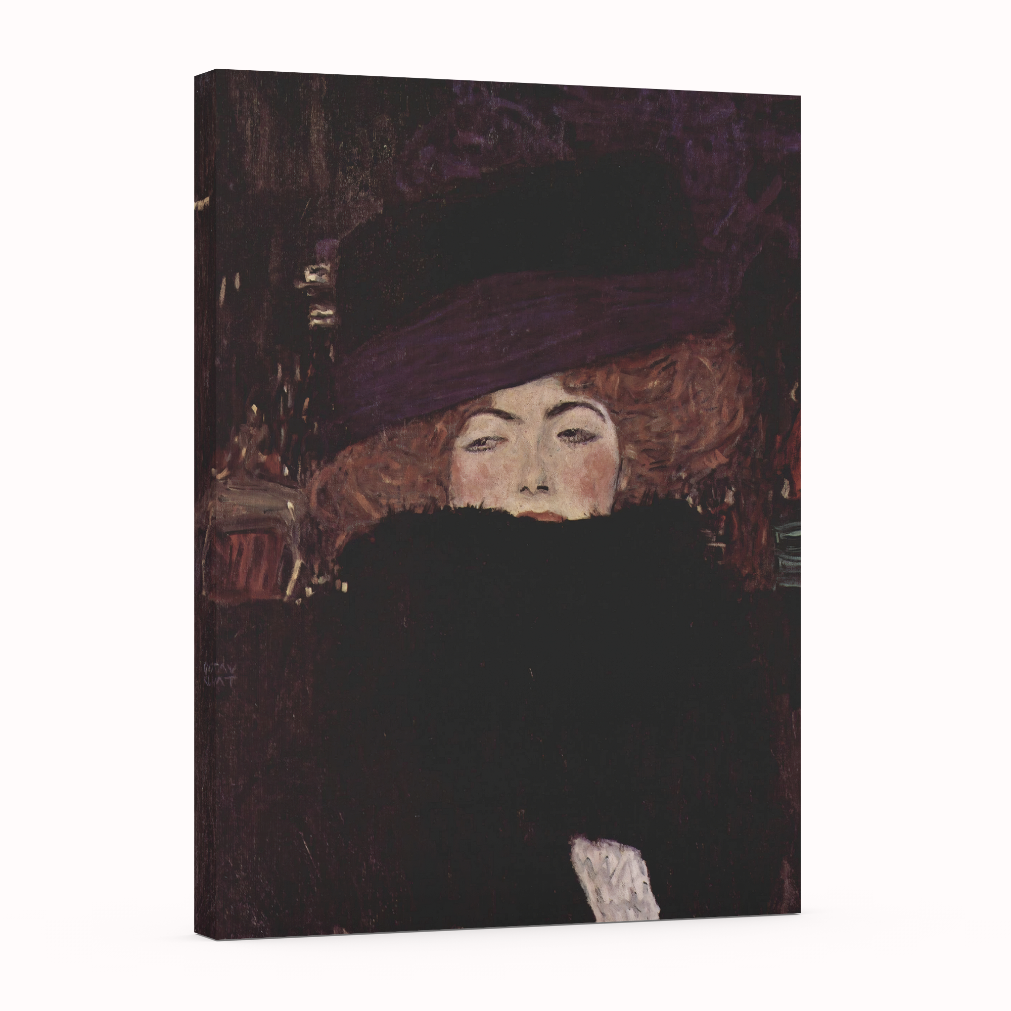 Señora con sombrero de piel y boa - Gustav Klimt- Lienzo premium 430g (calidad de galeria)
