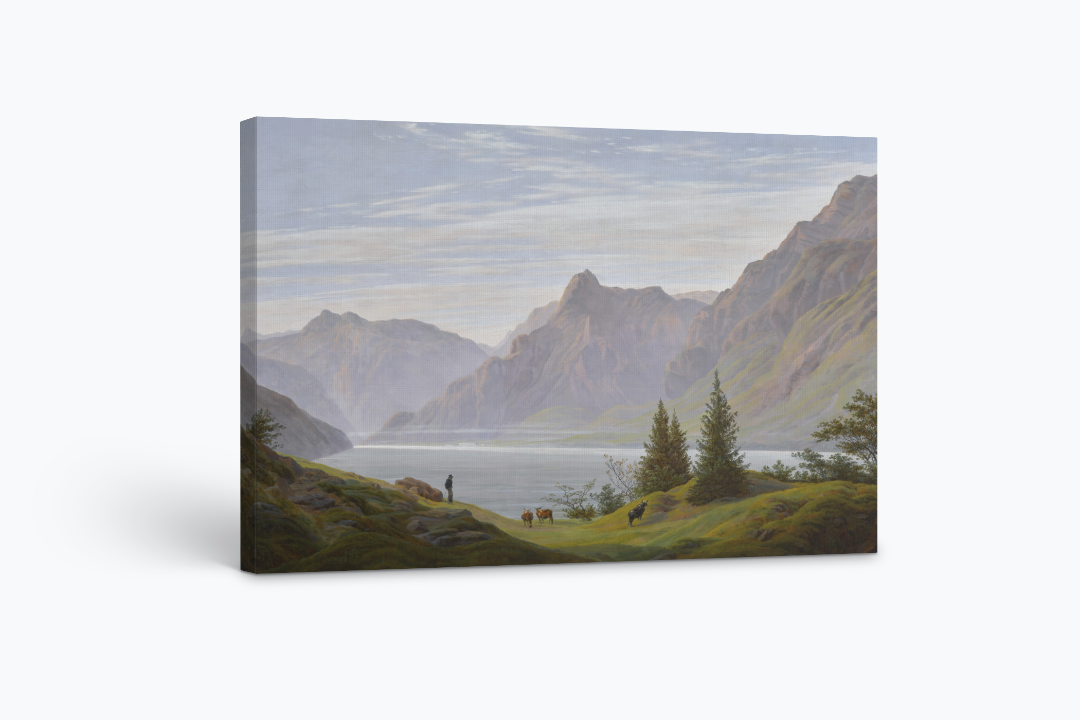 Paisaje de montaña con lago por la mañana -Caspar David Friedrich - Lienzo premium 430g (calidad de galeria)