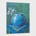 Naturaleza muerta de una rama de planta de la moneda en un jarron azul -Egon Schiele  - Lienzo premium 430g (calidad de galeria)