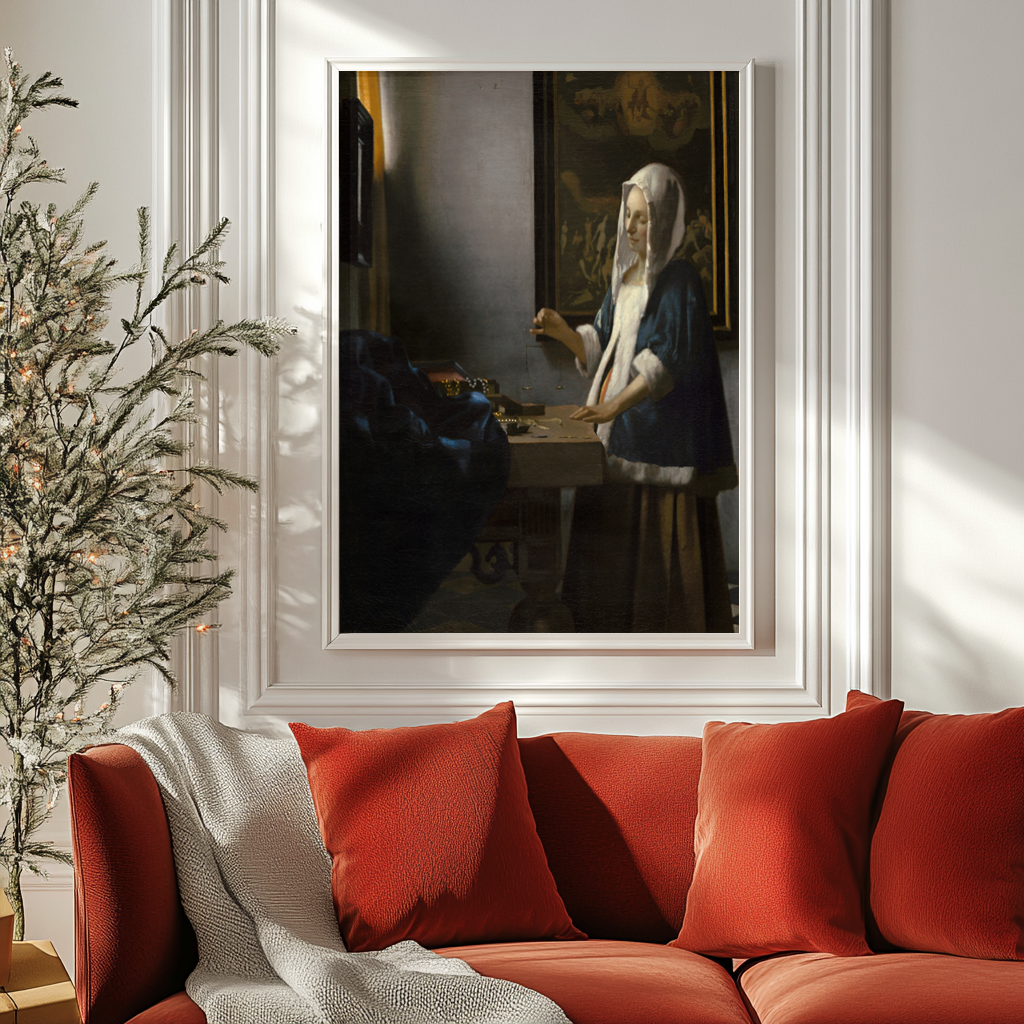 Woman Holding a Balance - Johannes Vermeer - Premium 430g canvas (gallery quality)
