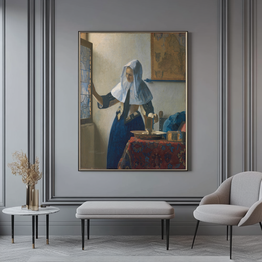 Mujer con una jarra de agua - Johannes Vermeer - Lienzo premium 430g (calidad de galeria)