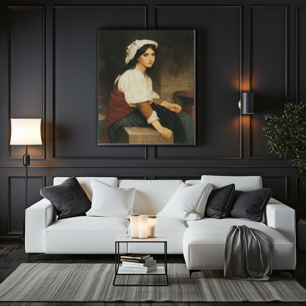 Joven italiana en la fuente - William Adolphe Bouguereau - Lienzo premium 430g (calidad de galeria)