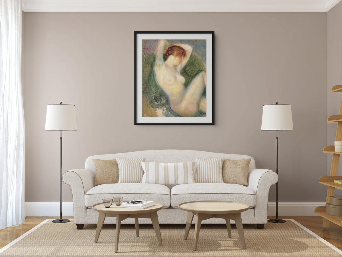 Desnudo en silla verde - William Glackens - Lienzo premium 430g (calidad de galeria)