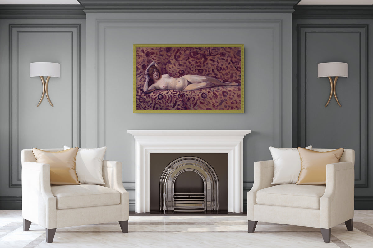 Desnudo acostado sobre un paño floreado - Albert Marquet - Lienzo premium 430g (calidad de galeria)