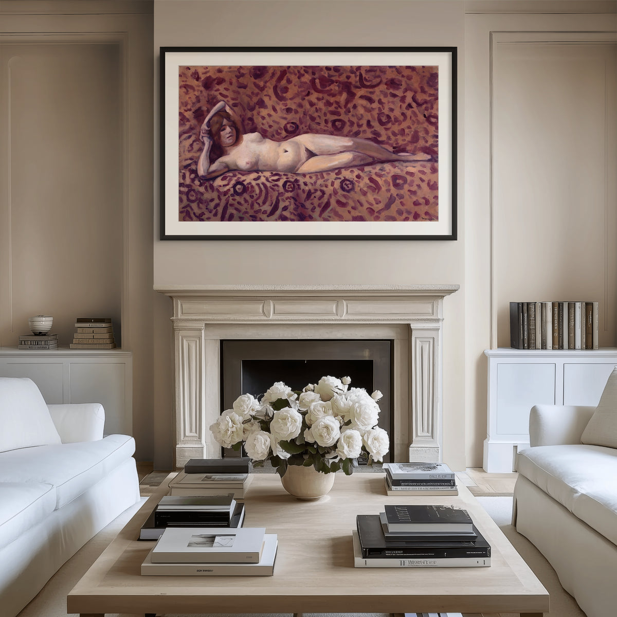 Desnudo acostado sobre un paño floreado - Albert Marquet - Lienzo premium 430g (calidad de galeria)