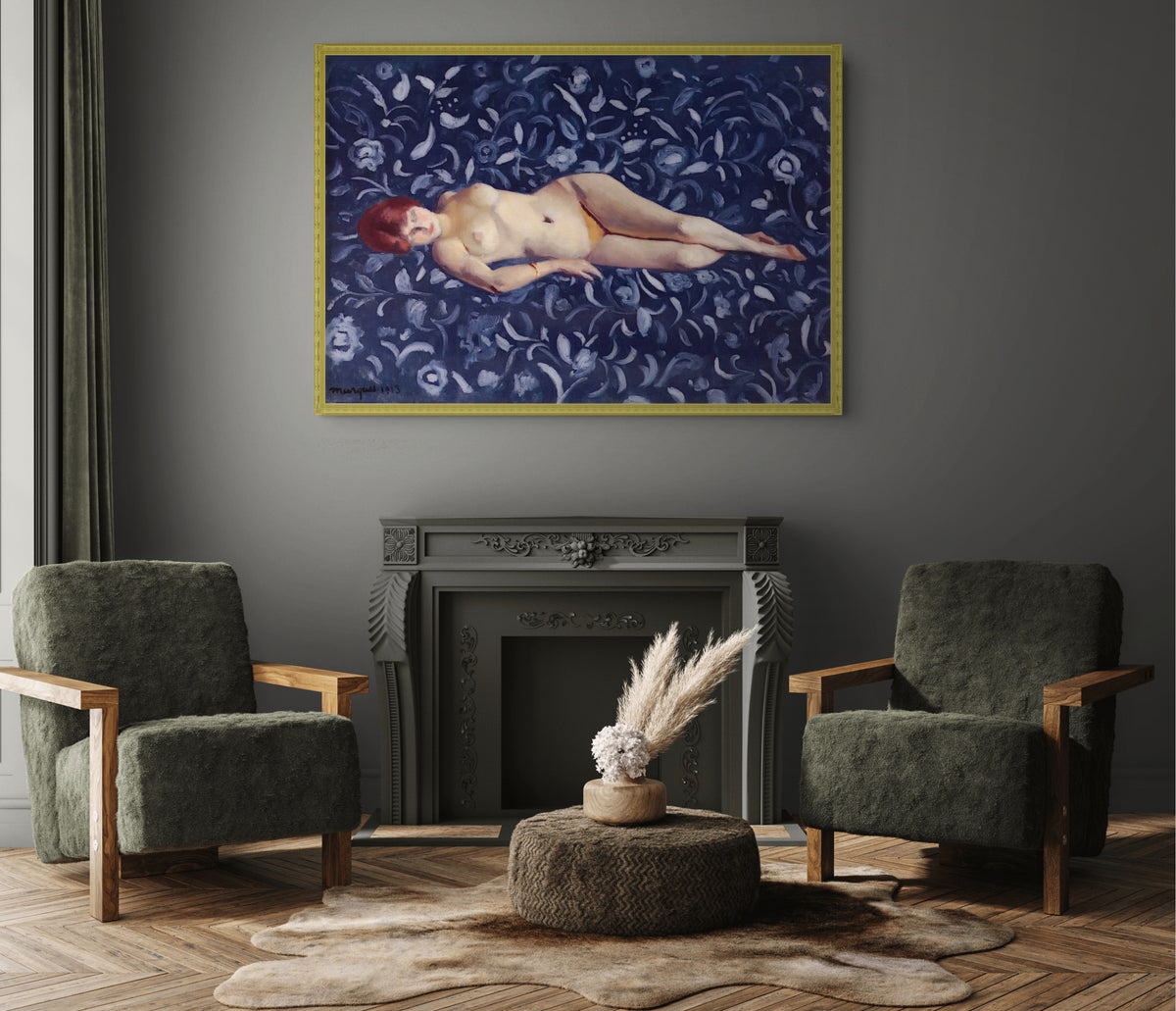 Desnudo sobre fondo azul - Albert Marquet - Lienzo premium 430g (calidad de galeria)