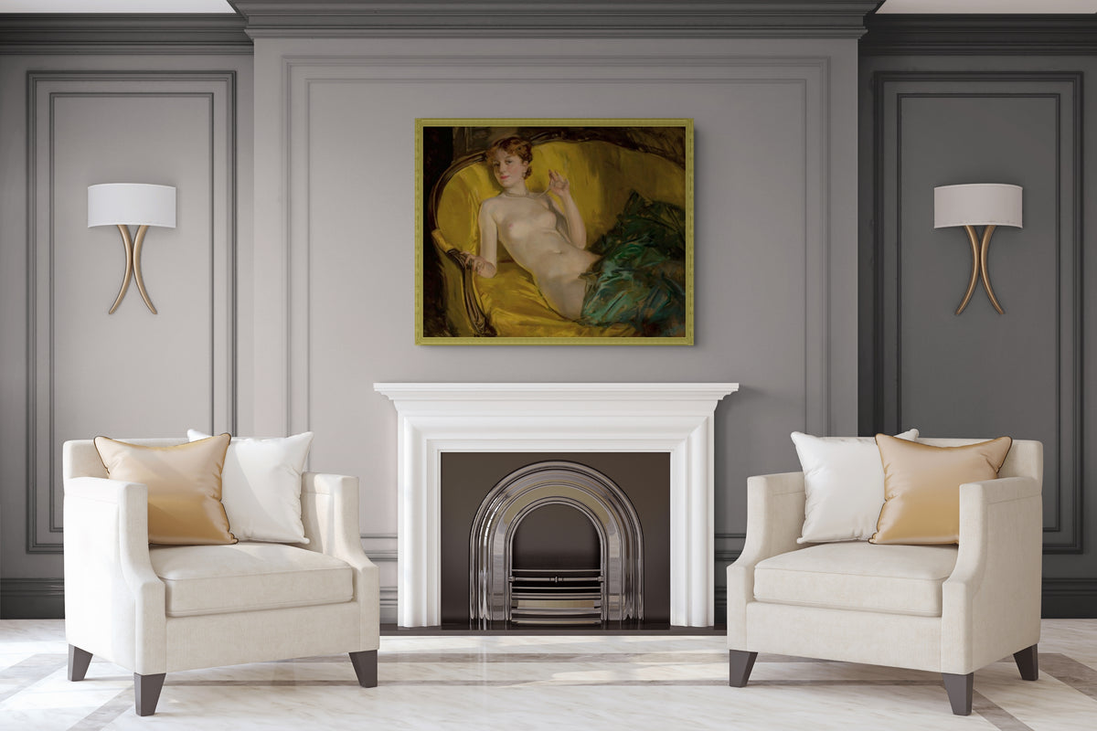 Desnudo con perlas - Howard Chandler Christy - Lienzo premium 430g (calidad de galeria)
