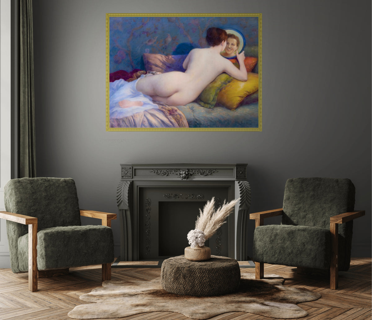 Desnudo con espejo - Jules Scalbert - Lienzo premium 430g (calidad de galeria)