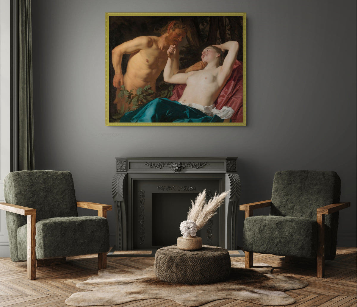 Satiro y ninfa - Gerard van Honthorst - Lienzo premium 430g (calidad de galeria)