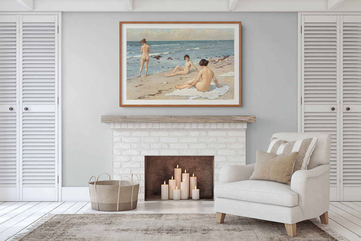 Escena de playa con mujeres bañándose - Paul Gustave Fischer - Lienzo premium 430g (calidad de galeria)