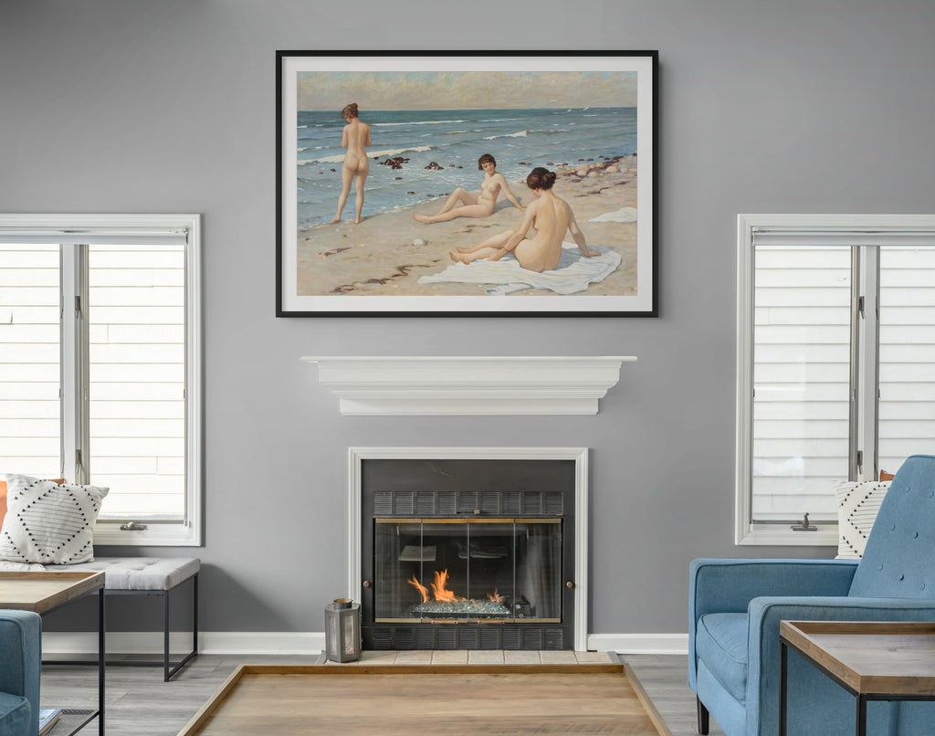 Escena de playa con mujeres bañándose - Paul Gustave Fischer - Lienzo premium 430g (calidad de galeria)