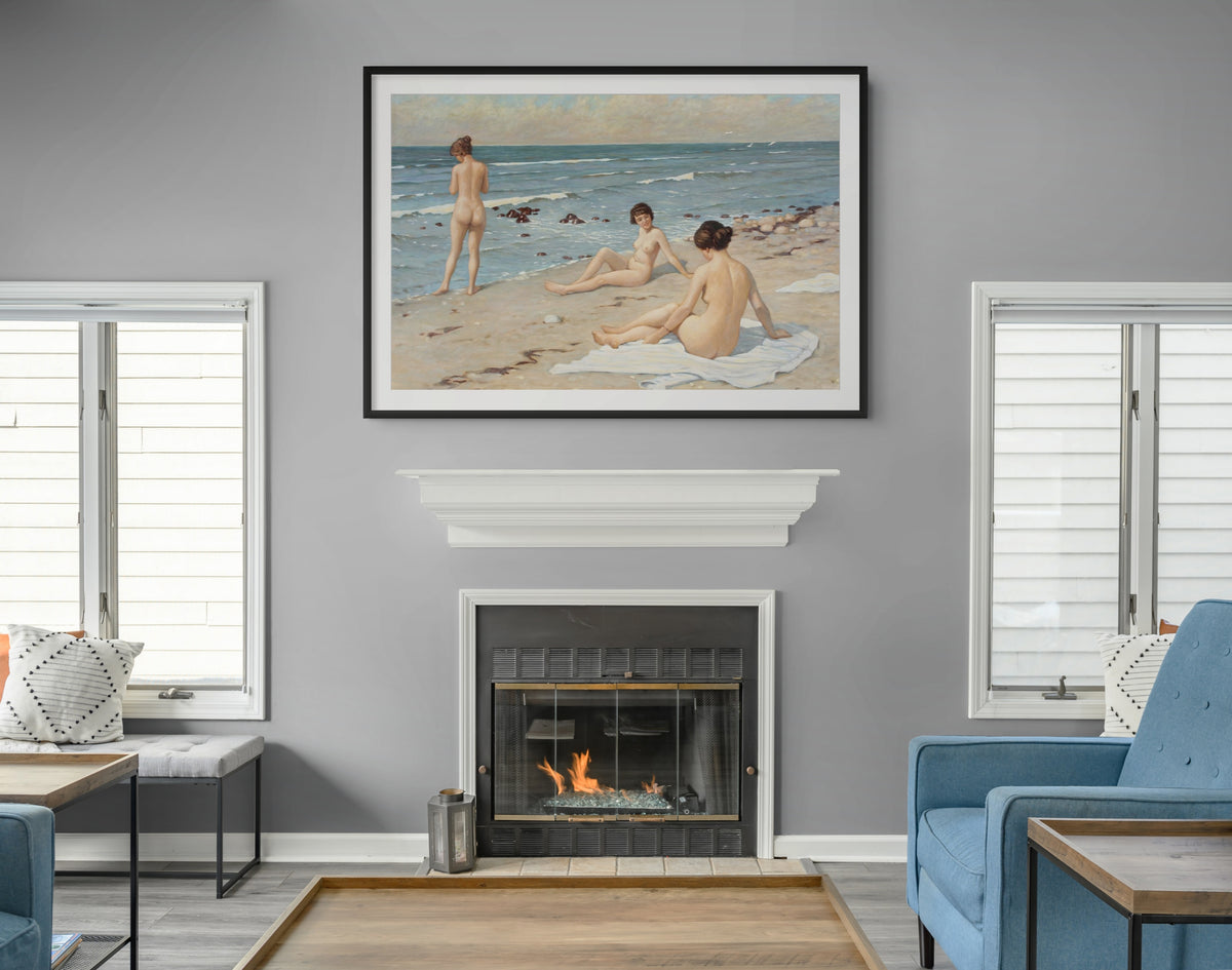 Escena de playa con mujeres bañándose - Paul Gustave Fischer - Lienzo premium 430g (calidad de galeria)