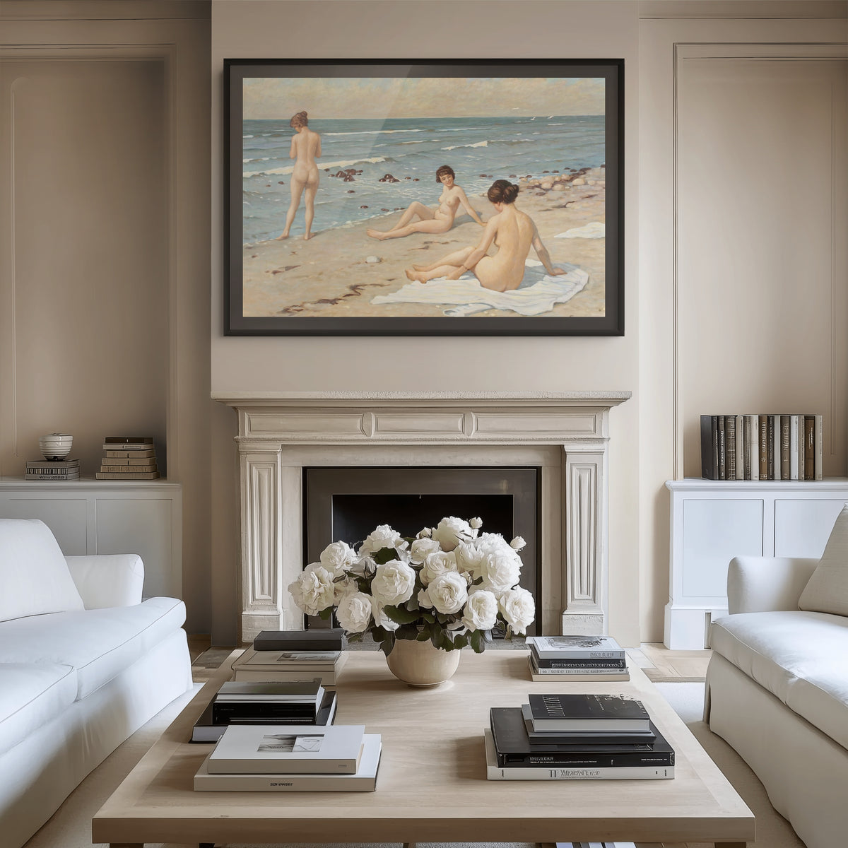 Escena de playa con mujeres bañándose - Paul Gustave Fischer - Lienzo premium 430g (calidad de galeria)
