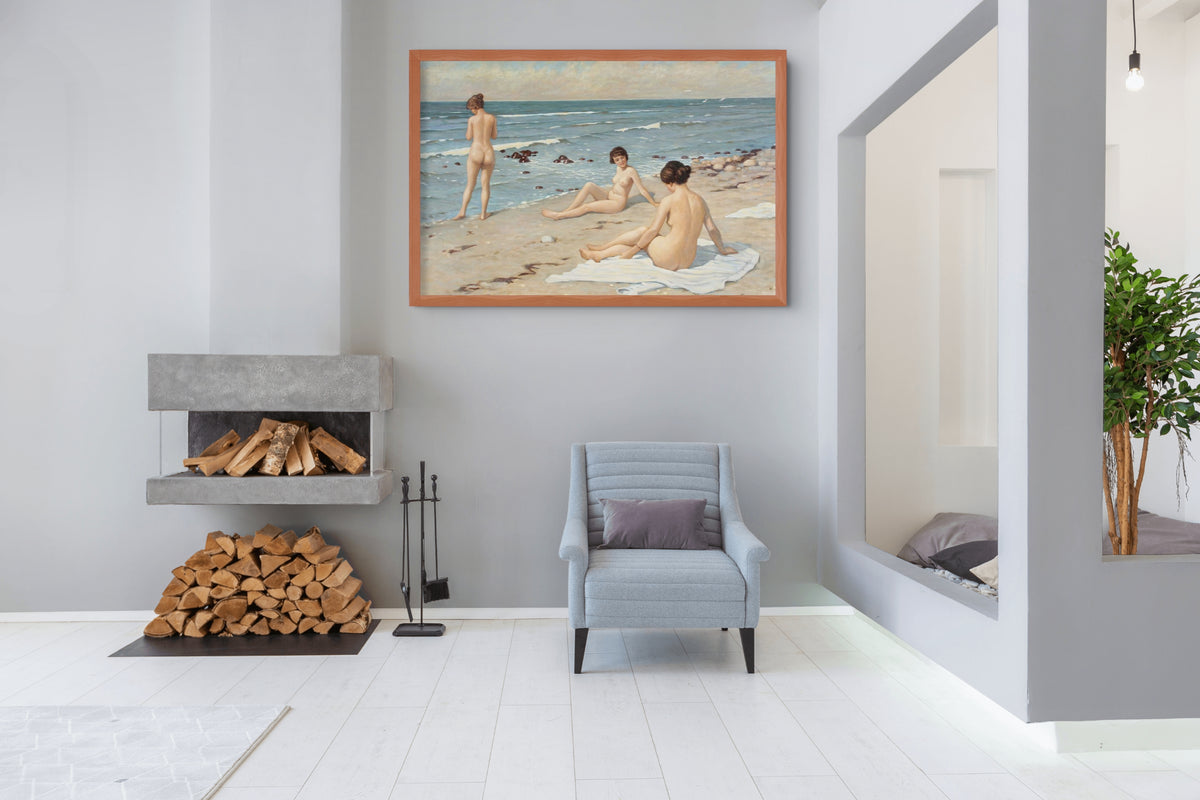 Escena de playa con mujeres bañándose - Paul Gustave Fischer - Lienzo premium 430g (calidad de galeria)