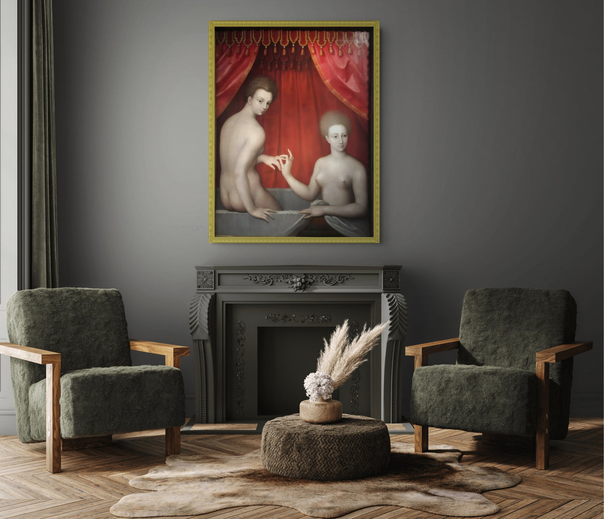 Gabrielle d'Estrées y una de sus hermanas - Segunda Escuela de Fontainebleau - Lienzo premium 430g (calidad de galeria)