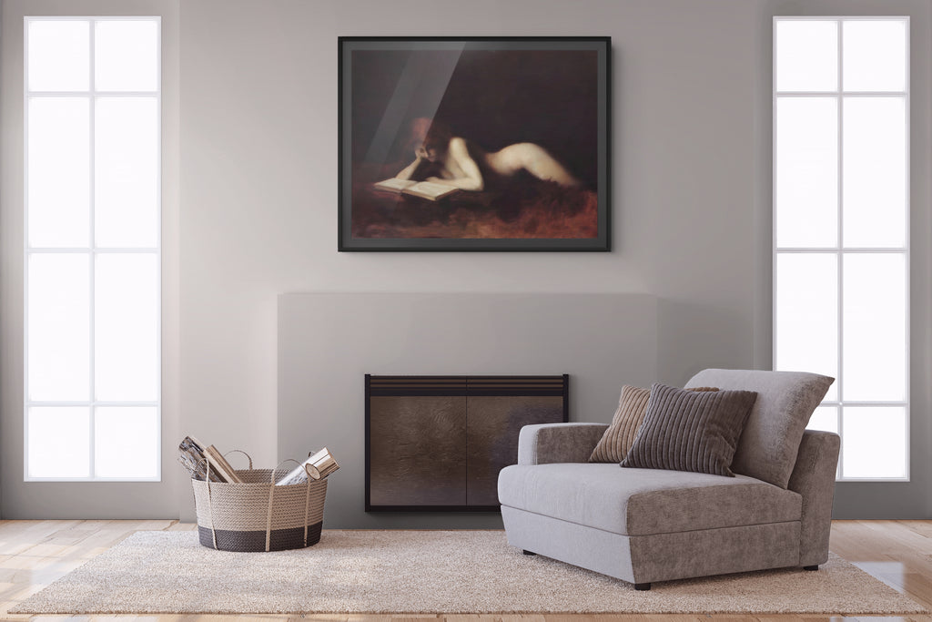 Desnudo femenino reclinado leyendo un libro - Jean-Jacques Henner - Lienzo premium 430g (calidad de galeria)