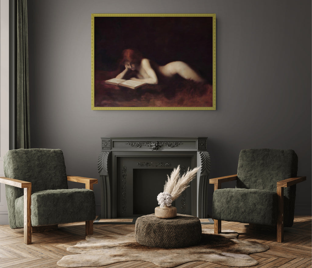 Desnudo femenino reclinado leyendo un libro - Jean-Jacques Henner - Lienzo premium 430g (calidad de galeria)