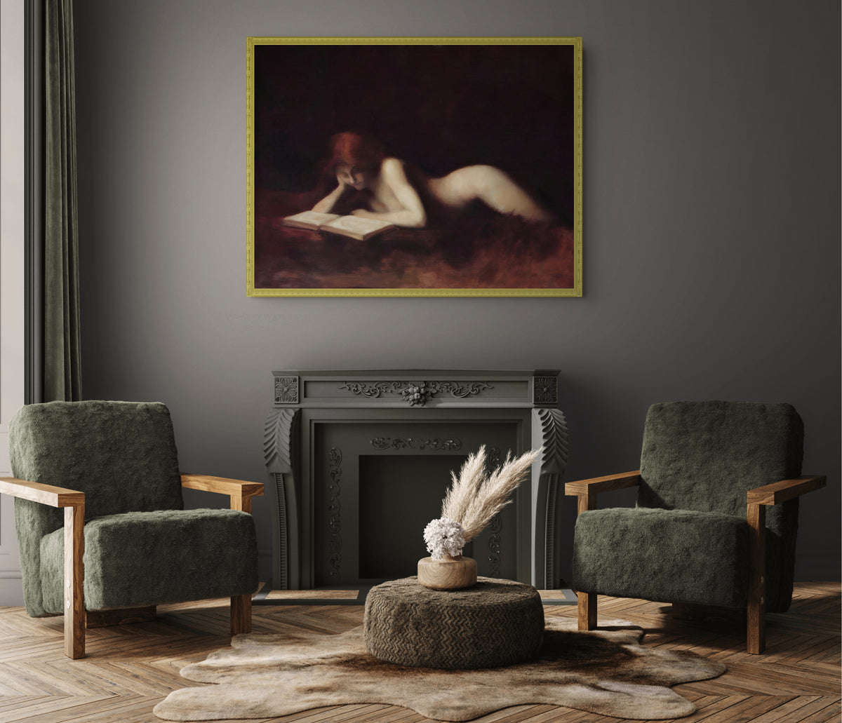 Desnudo femenino reclinado leyendo un libro - Jean-Jacques Henner - Lienzo premium 430g (calidad de galeria)