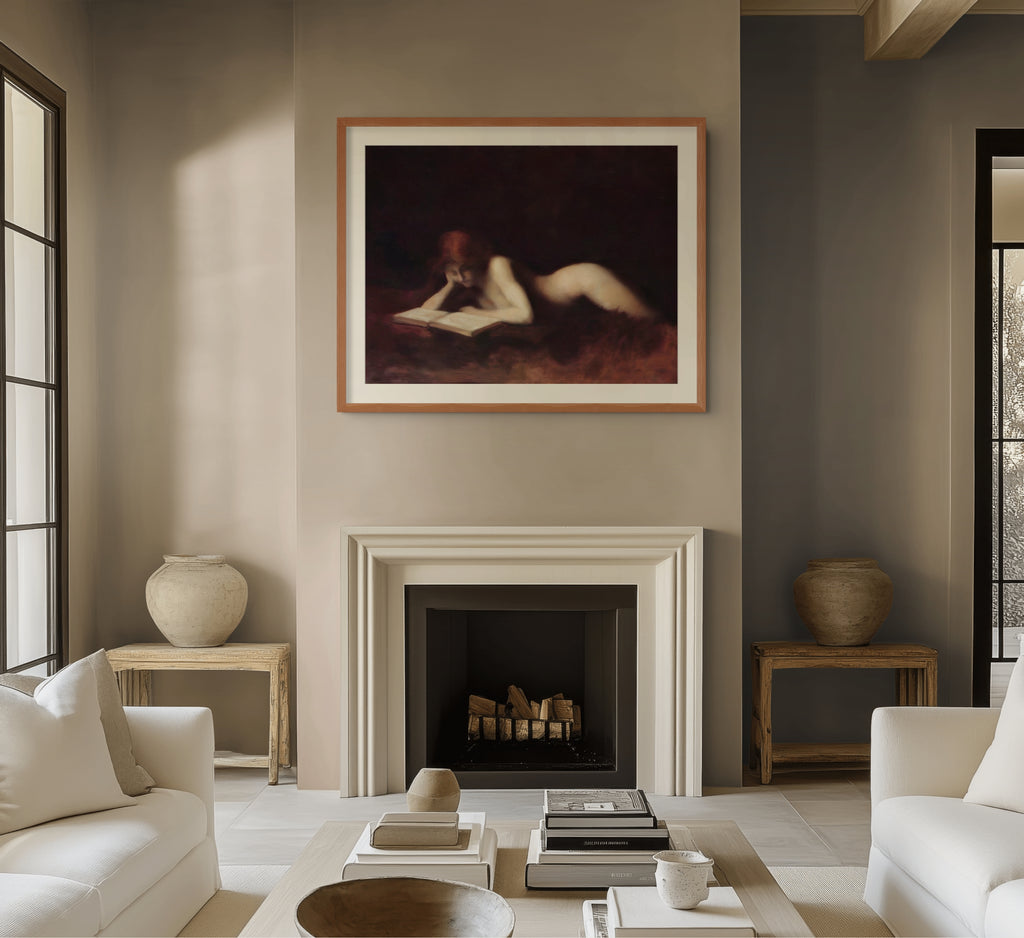 Desnudo femenino reclinado leyendo un libro - Jean-Jacques Henner - Lienzo premium 430g (calidad de galeria)