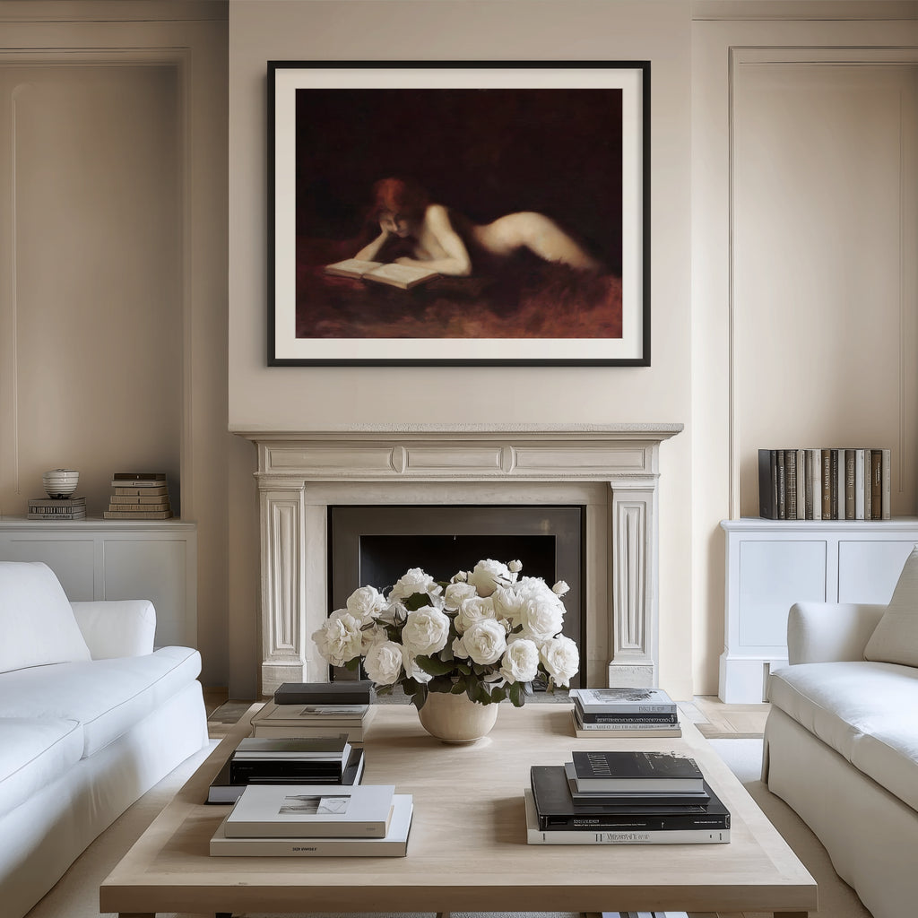 Desnudo femenino reclinado leyendo un libro - Jean-Jacques Henner - Lienzo premium 430g (calidad de galeria)