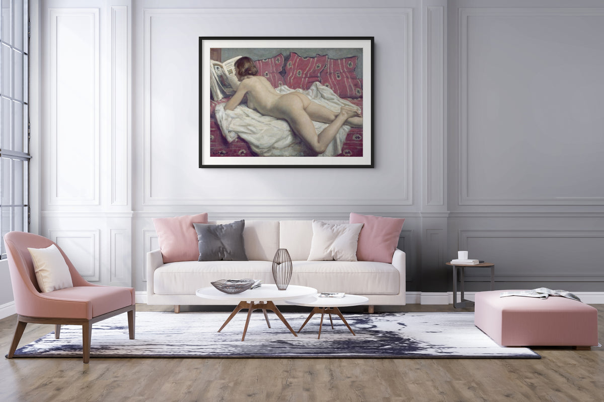 Desnudo sobre un diván rosa - René François Xavier Prinet - Lienzo premium 430g (calidad de galeria)