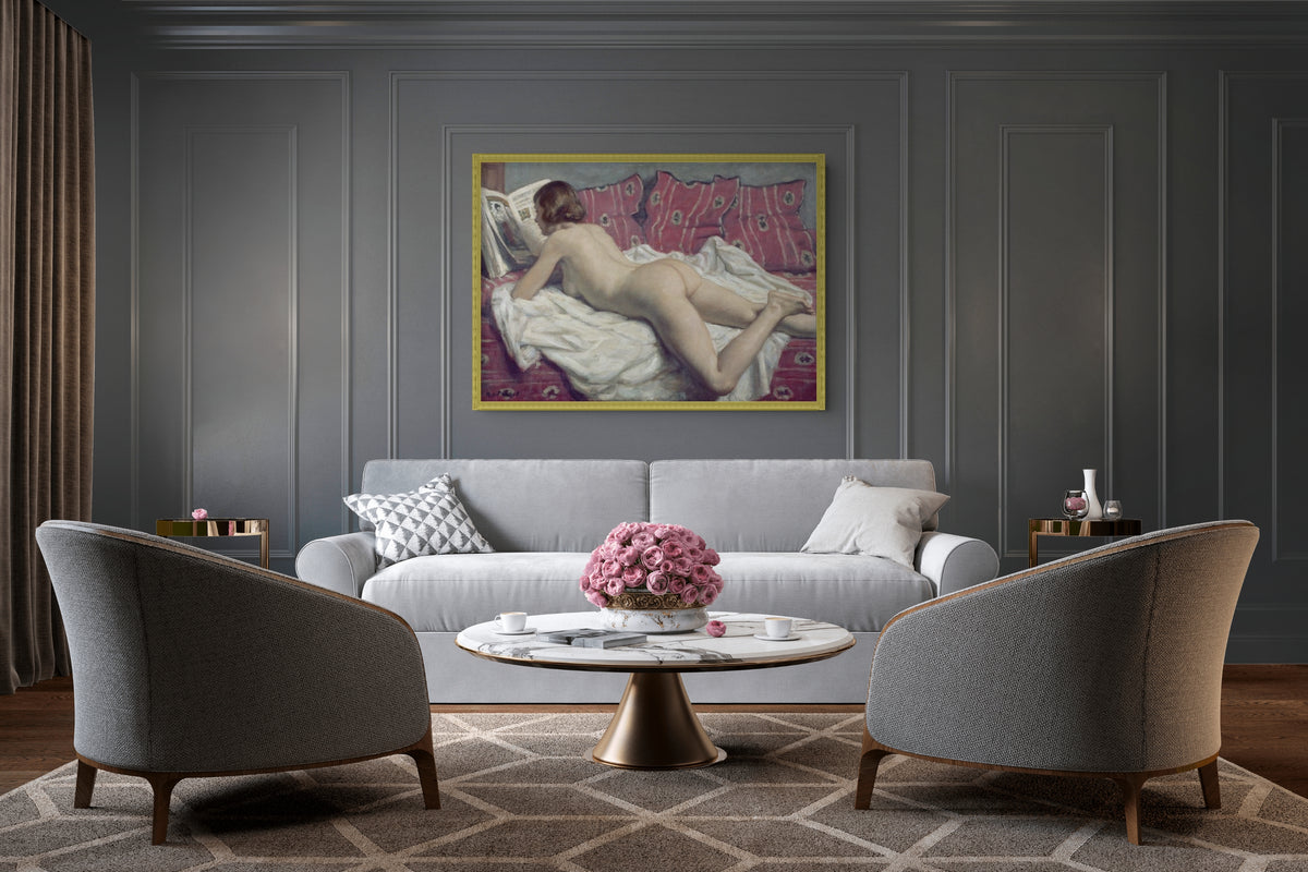Desnudo sobre un diván rosa - René François Xavier Prinet - Lienzo premium 430g (calidad de galeria)