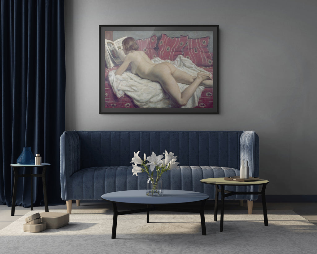 Desnudo sobre un diván rosa - René François Xavier Prinet - Lienzo premium 430g (calidad de galeria)