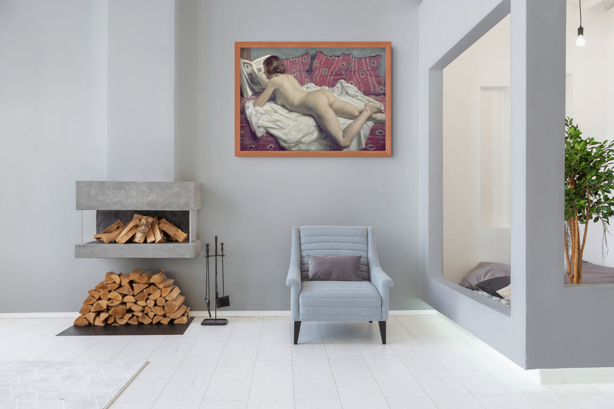 Desnudo sobre un diván rosa - René François Xavier Prinet - Lienzo premium 430g (calidad de galeria)