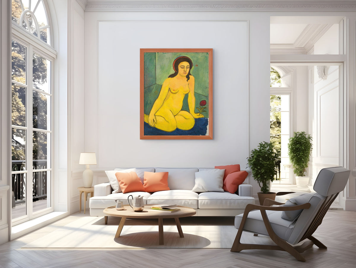 Muchacha desnuda con una flor roja -August Macke - Lienzo premium 430g (calidad de galeria)